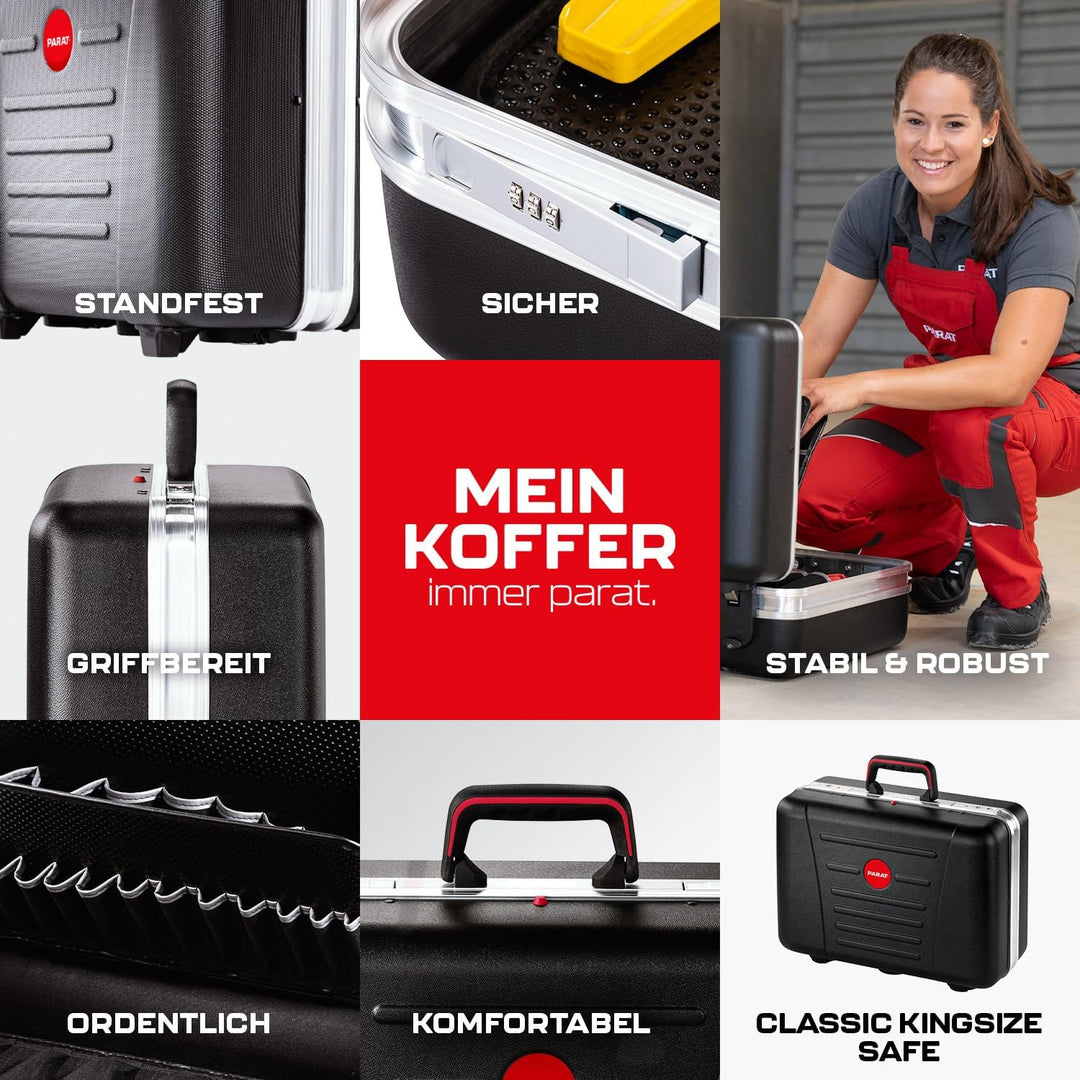 PARAT CLASSIC KingSize Safe | Rollkoffer für 50 Werkzeuge mit Zahlenschloss | Inkl. BASIC Roll-Up Ca