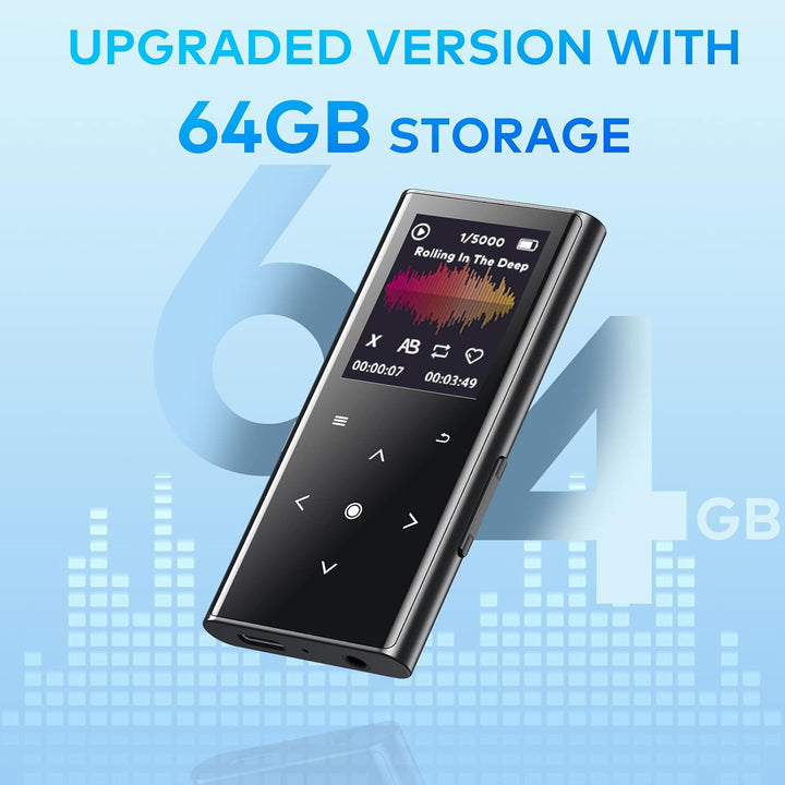 64GB MP3-Player, ZOOAOXO Music Player mit Bluetooth 5.2, Eingebauter HD-Lautsprecher, UKW-Radio, Dik