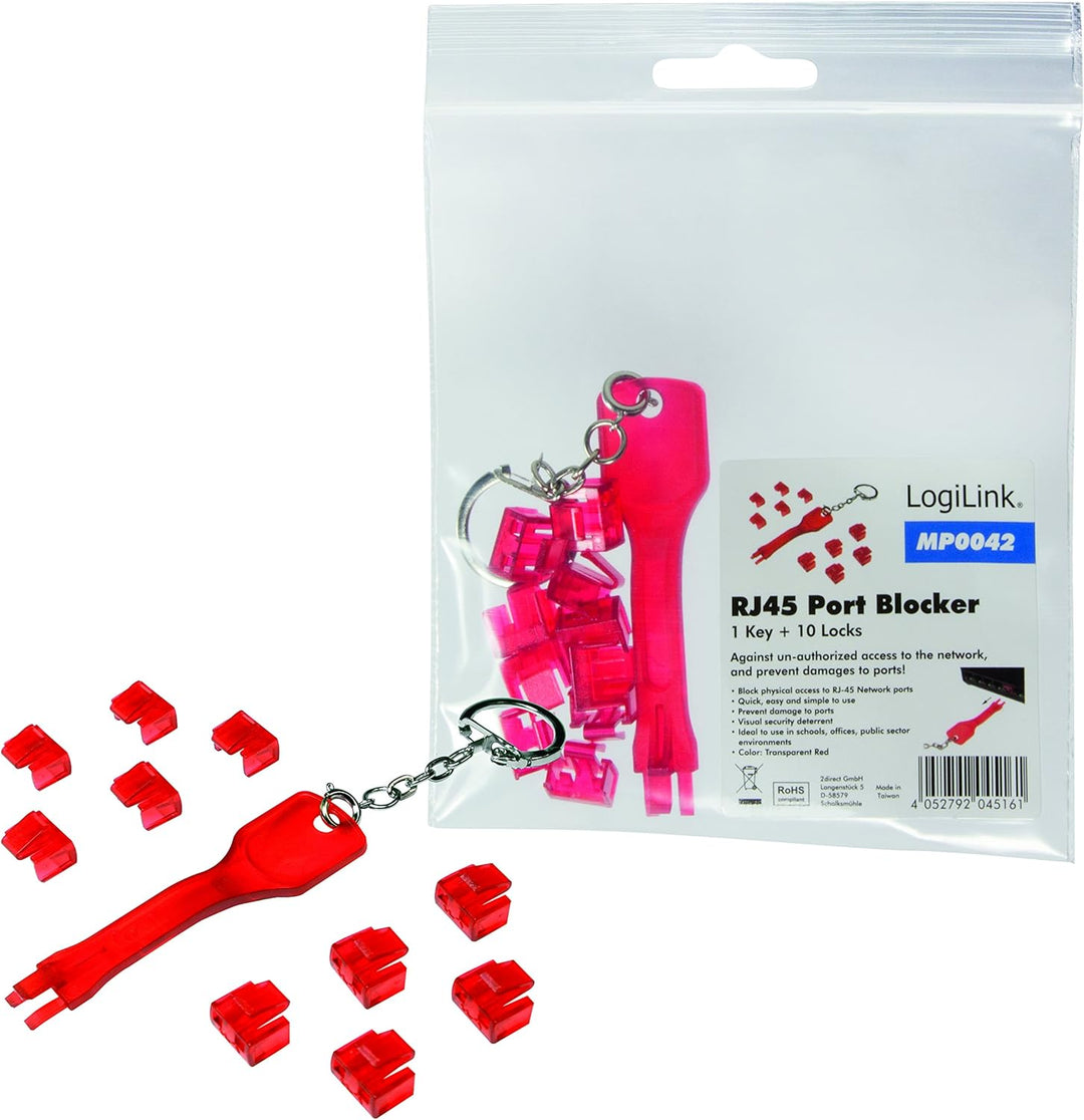 LogiLink MP0042 RJ45-Port 1x und 10x Schlösser Set rot 1x Schlüssel, 10x Schlösser, 1x Schlüssel, 10