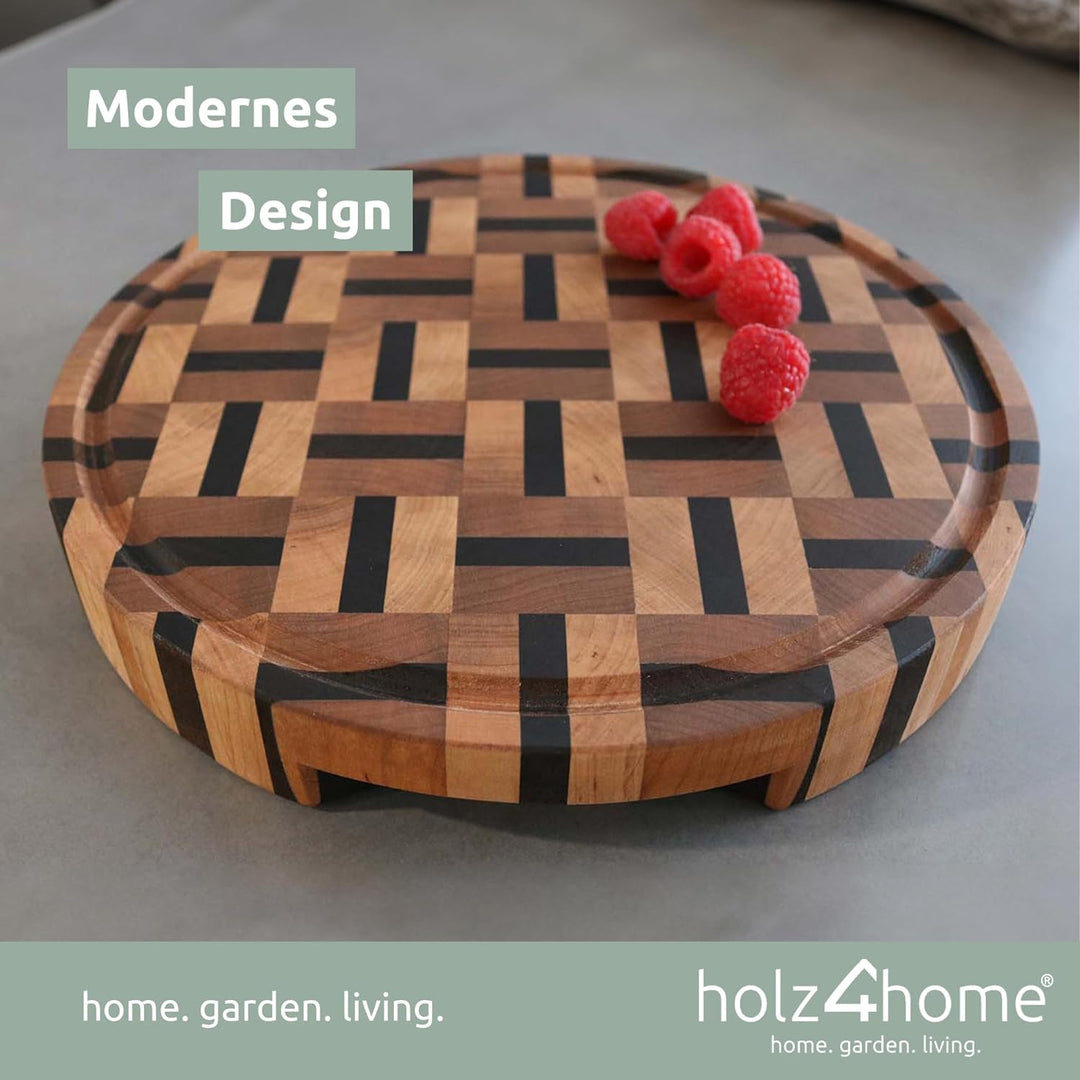 Holz4home Schneidebrett Rund Strukturiert Aus Massiver Birke | ø28 Cm | Handgearbeitet, Robust, Schn