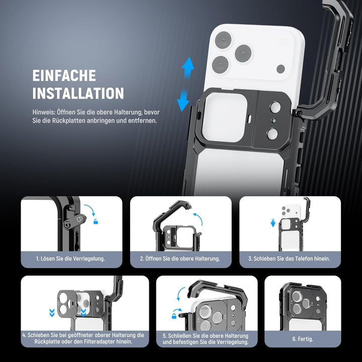 NEEWER Phone Käfig Cage Kompatibel mit iPhone 17 Pro Max, Schnellwechsel Video Rig Handy Stabilisato