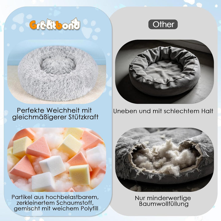 Donut-Hundebett, 80 cm Rundes Haustierbett, Waschbarem Bezug und Schaumstofffüllung für Hunde und Ka