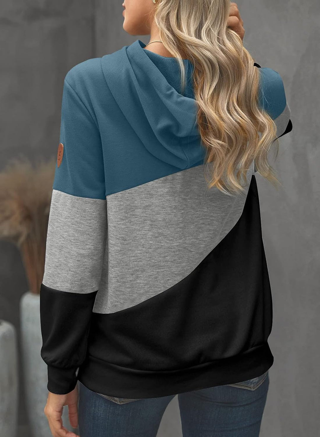 Damen Kapuzenpullover Stehkragen Hoodie Pullover Farbblock Sweatshirt Langarmshirt Oberteile für Her