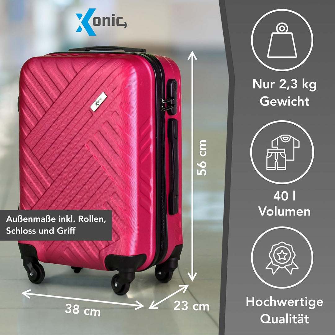 Xonic Design Reisekoffer - ABS Hartschalen Koffer mit 360° Leichtlauf-Rollen - hochwertiger Trolley