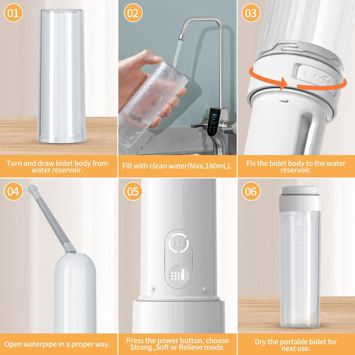 Po Dusche Wiederaufladbares tragbares Reise-Bidet 180ML, IPX7 wasserdichtes elektrisches Bidet Spray