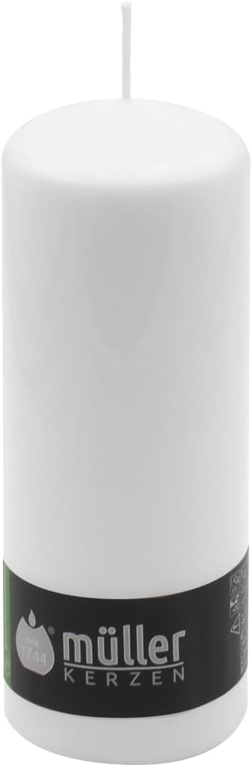 Müller Kerzen Stumpenkerzen Set, Weiss, 180 x 70 mm, 60 Stunden Brenndauer, Sicherheitsdesign, 6er-P