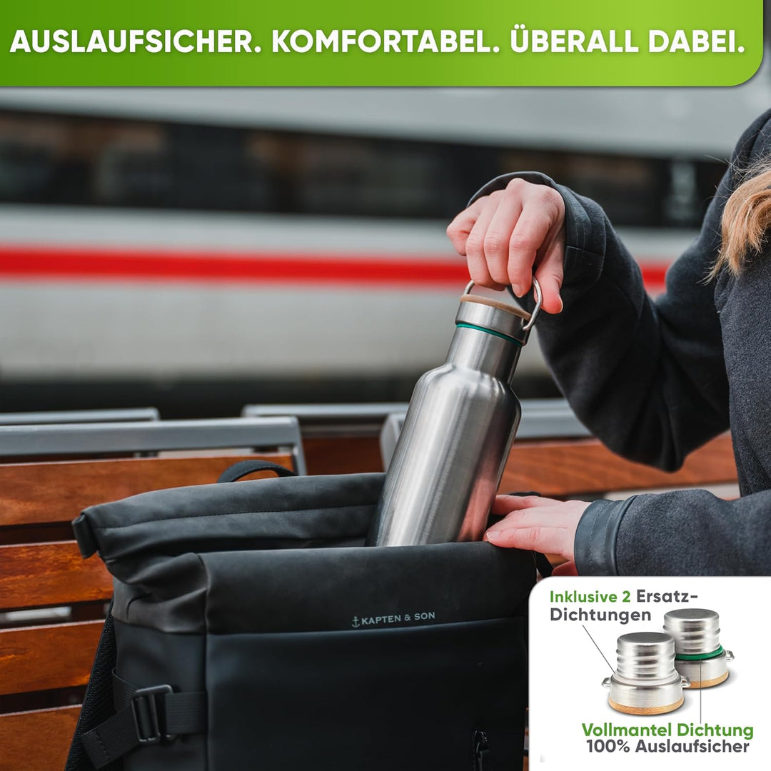 Blockhütte Premium Edelstahl Trinkflasche isoliert I 1L I mit Naturborsten Bürste I Isolierflasche a