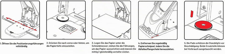 D.RECT 1300 Locher gross | 100 Blatt | Anschlagschiene mit Formatvorgaben | Registraturlocher Bürolo