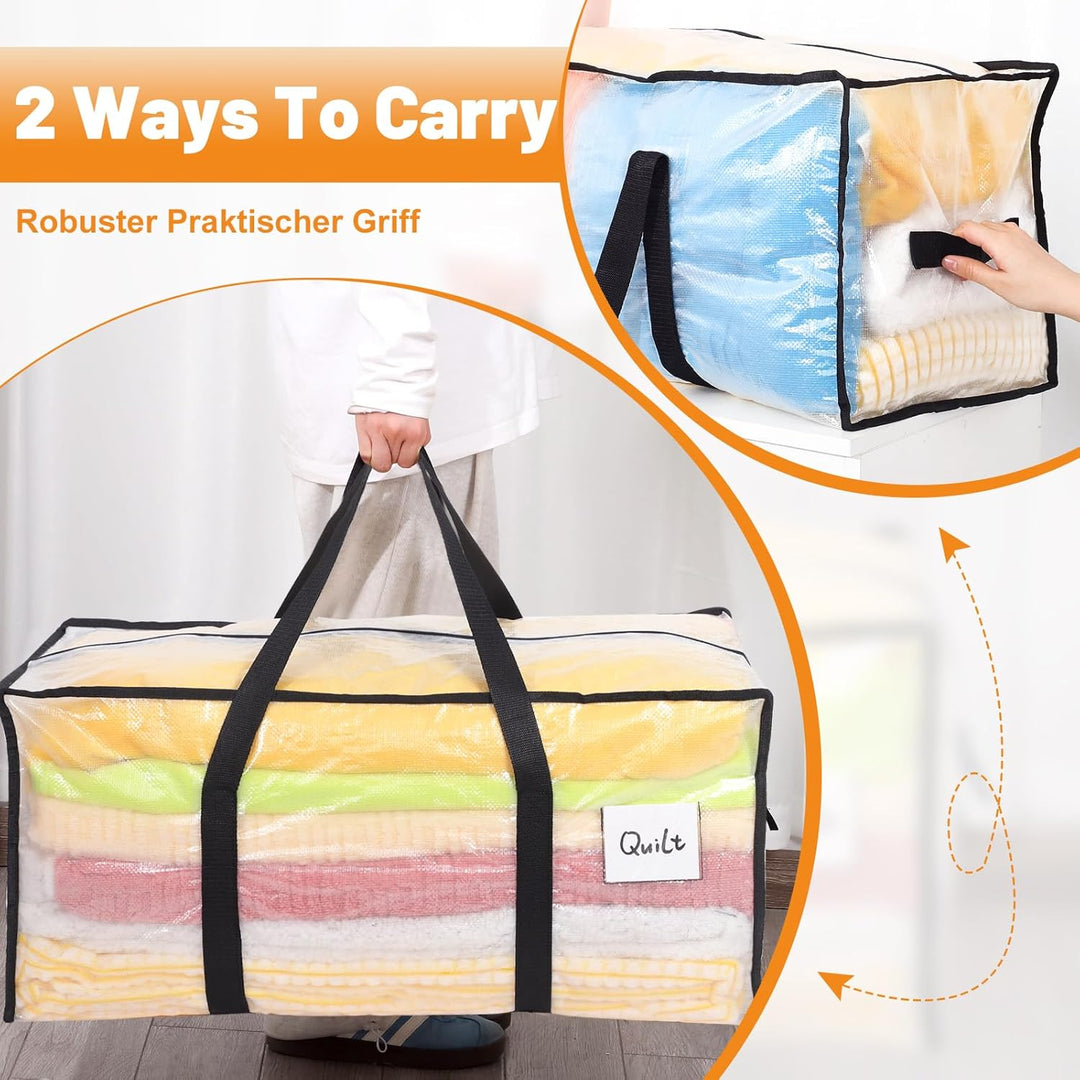 6 Stück 90L Aufbewahrungstasche, Heavy-Duty Weihnachtslager Transparente Umzugskartons Grosse mit Re