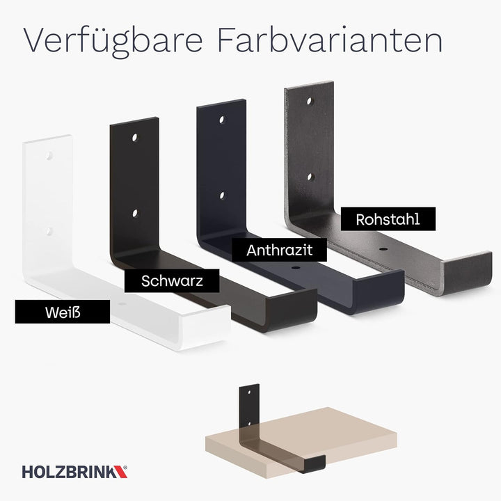 HOLZBRINK Metall Regalträger Regalhalter für Wandregal, Wandhalterung schwarz 250mm, 10 Stück, HLR-J