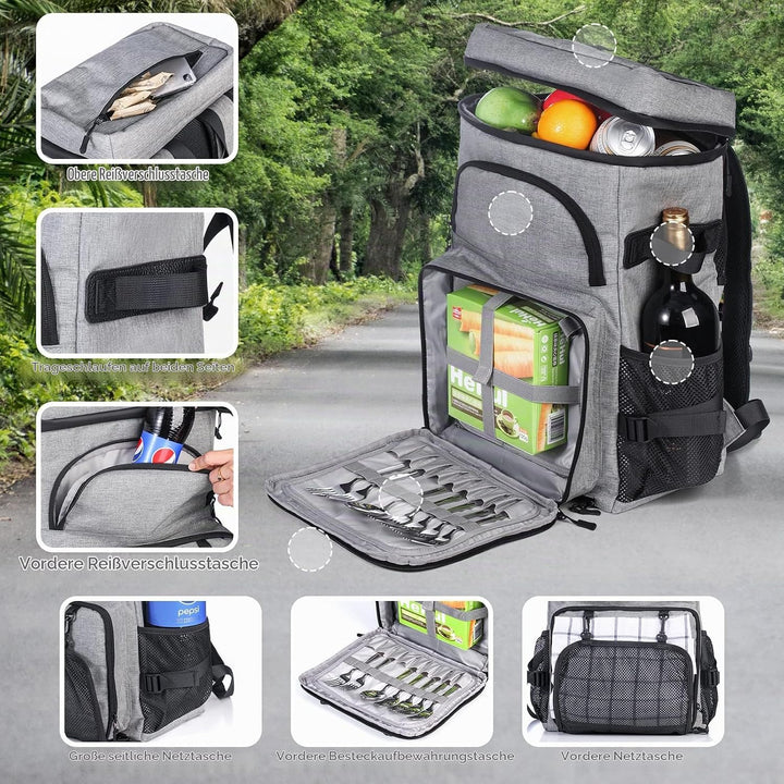DEWUR Kühlrücksack 35L Thermo Rücksack Kühltasche Wasserdichter Picknickrücksack mit Flaschenöffner
