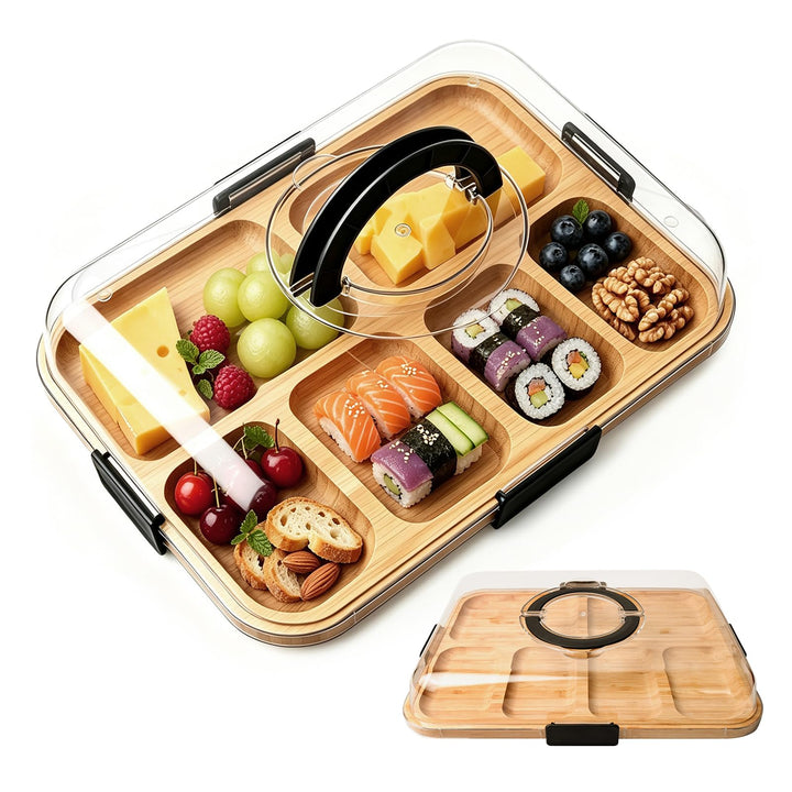 Käsebrett Mit Deckel, Bambus Charcuterie Board Mit Deckel, 37x29x7cm Tragbares Käseplatte, Servierpl