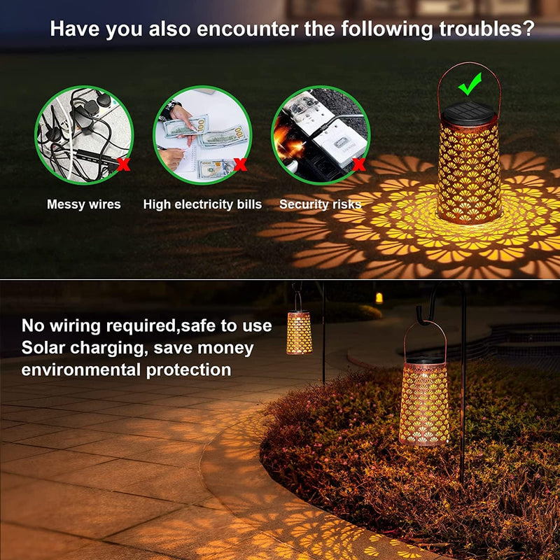 JSOT 4 Stück Solarlaterne LED Solarlampen für Aussen Gartendeko Metall Solar Laterne Hängend Outdoor
