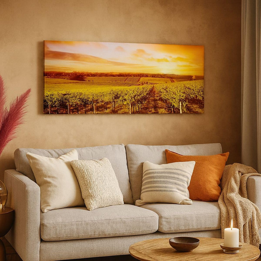 Wandbilder Dekoration Wohnzimmer Weinberg Aussicht Landschaft Panorama Bilder auf Leinwand 120x50cm