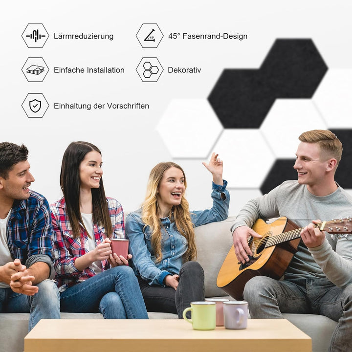 36 Stück Hexagon Akustikplatten selbstklebend, Abdeckung 2.11㎡, Schallschutz &amp; Schalldämmung für Wän