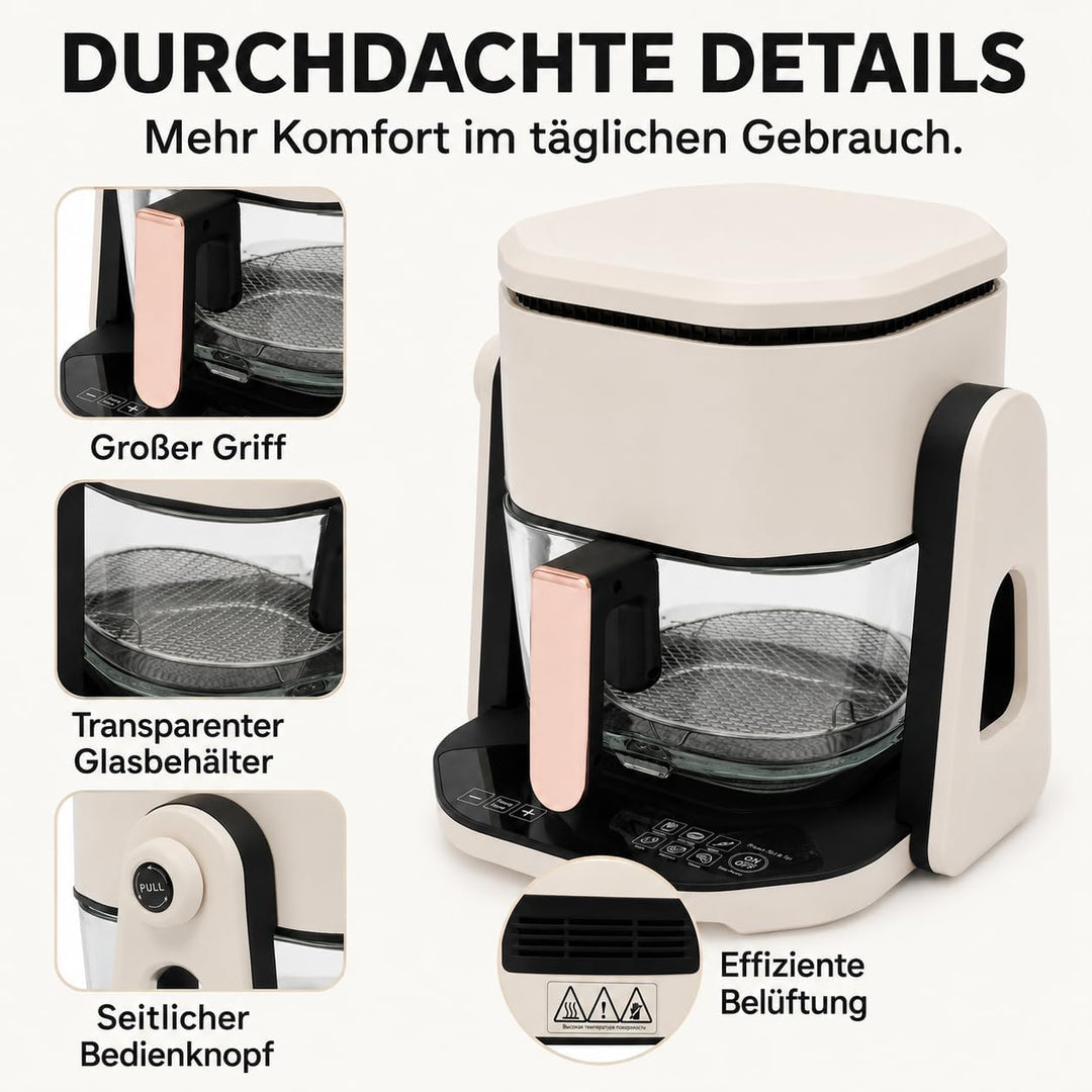 Airfryer Heissluftfritteuse 4,5L mit LCD Display 1200W Leistung | Sehr Kleinem Gehäuse und Sehr Leis