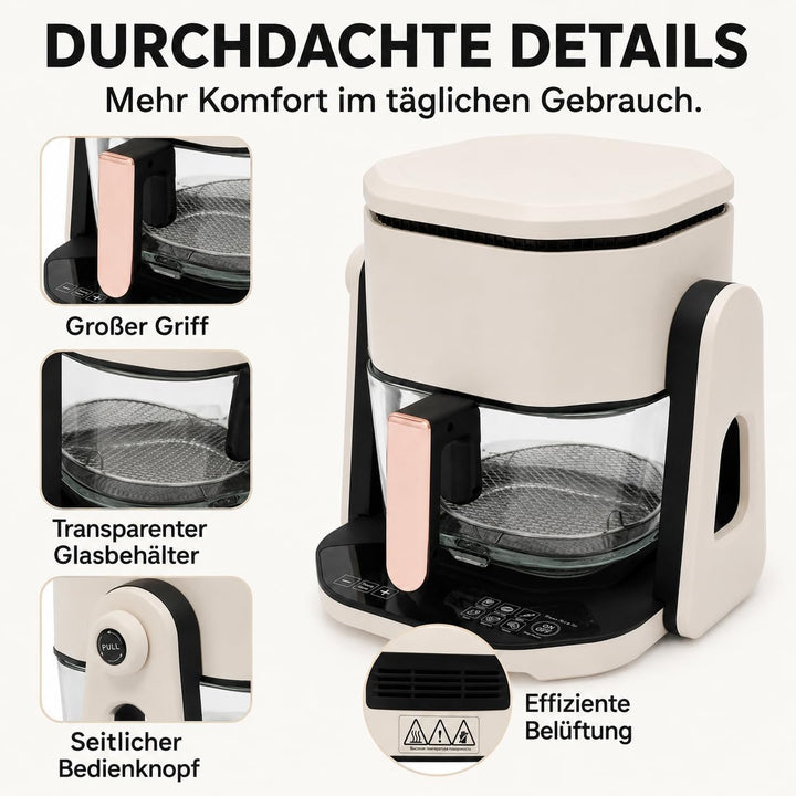Airfryer Heissluftfritteuse 4,5L mit LCD Display 1200W Leistung | Sehr Kleinem Gehäuse und Sehr Leis