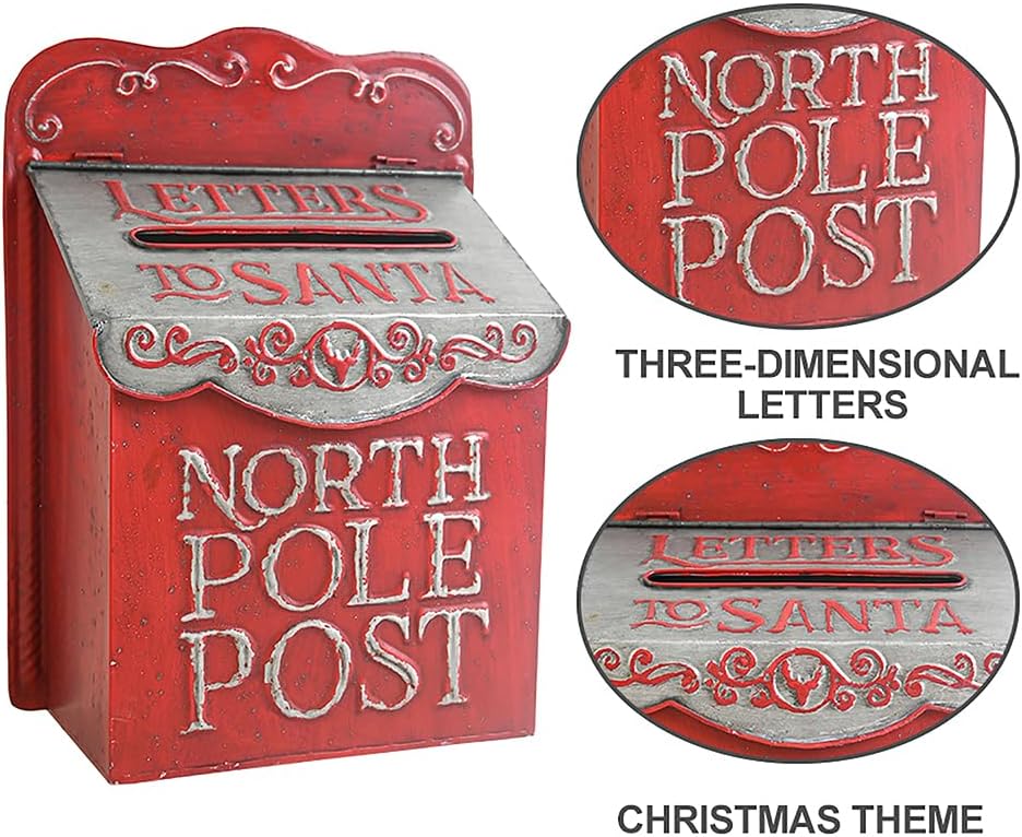 Weihnachtsmann Briefkasten Weihnachtlicher Deko aus Metall, Weiss Rot, Weihnachtsmann Vintage Briefk