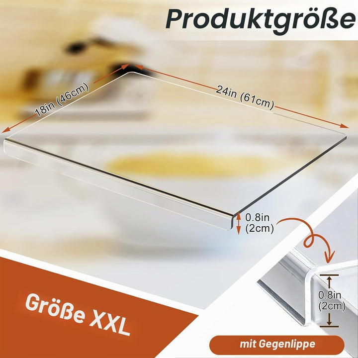 JJL Acryl-Schneidebrett mit Thekenlippe 61 x 46 cm - BPA-frei, rutschfest, Transparent - Multifunkti