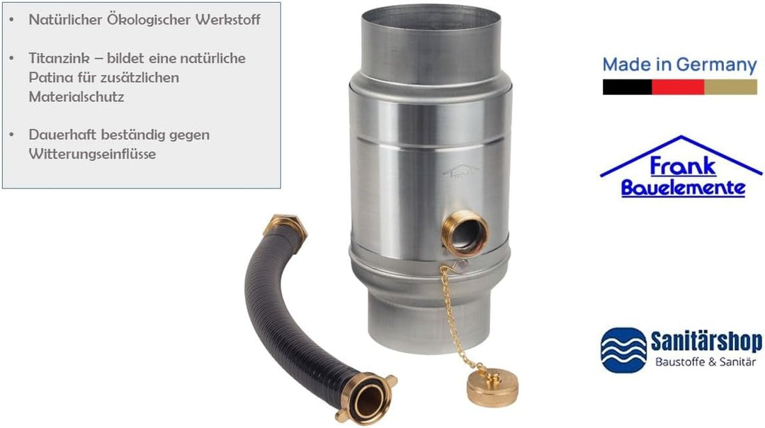zbs24 Zink Regenwassersammler 100mm Set 1, Wassersammler mit automatischer Füllstop, mit Schlauchver
