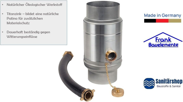zbs24 Zink Regenwassersammler 80mm Set 1, Wassersammler mit automatischer Füllstop, mit Schlauchverb