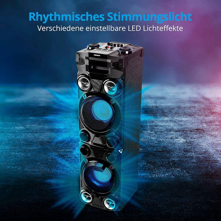 MEDION X67015 Party-Soundsystem mit Bluetooth 2.1 (Kompaktanlage, 1000 Watt, 2 x 100 Watt RMS, PLL U