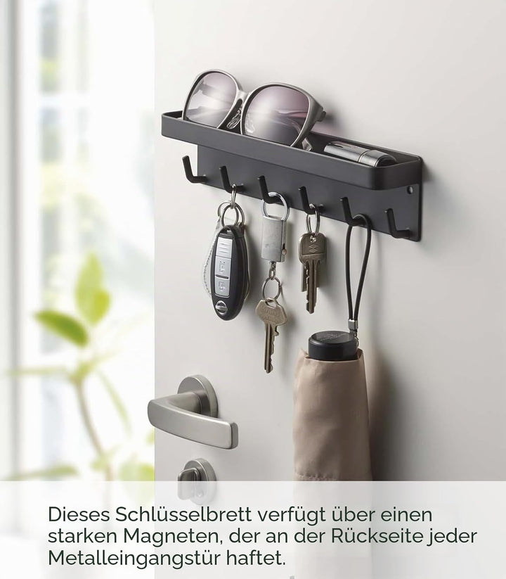 Yamazaki 2755 SMART Magnetischer Schlüsselhaken mit Ablage, schwarz, Stahl, minimalistisch, 24.5 x 4