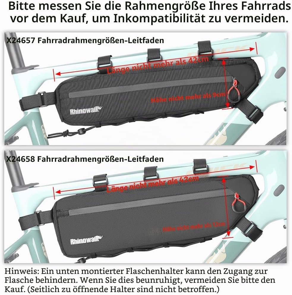 Rhinowalk Fahrrad Rahmentasche wasserdicht Oberrohr Tasche mit Seitenfächern Pumpenhalter Kabelführu