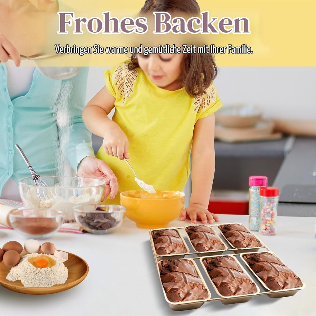 Mini-Kastenformen mit 6 Vertiefungen, antihaftbeschichtete quadratische Brotbackform, Brownie-Backbl