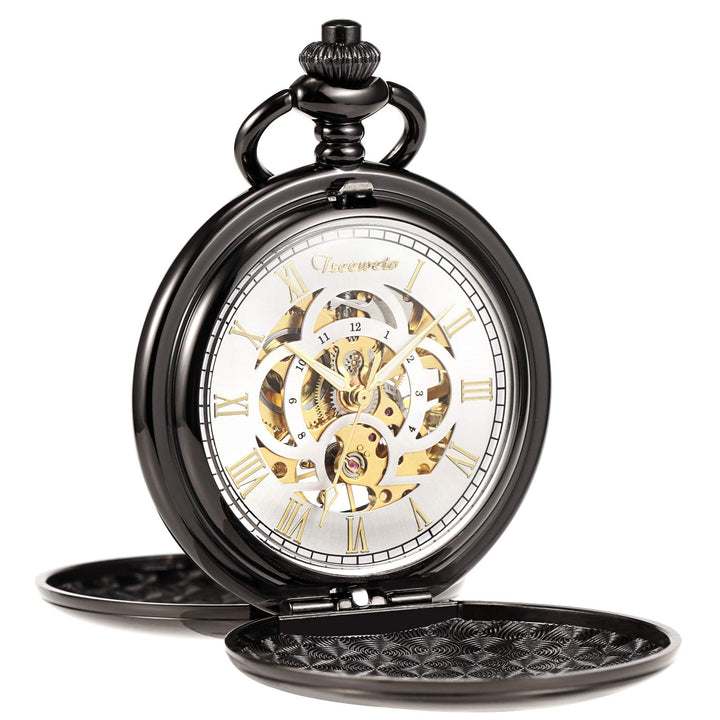 TREEWETO Taschenuhr Unisex Taschenuhr mit Kette Analog Mechanisch Handaufzug Doppelscharnier Antik R