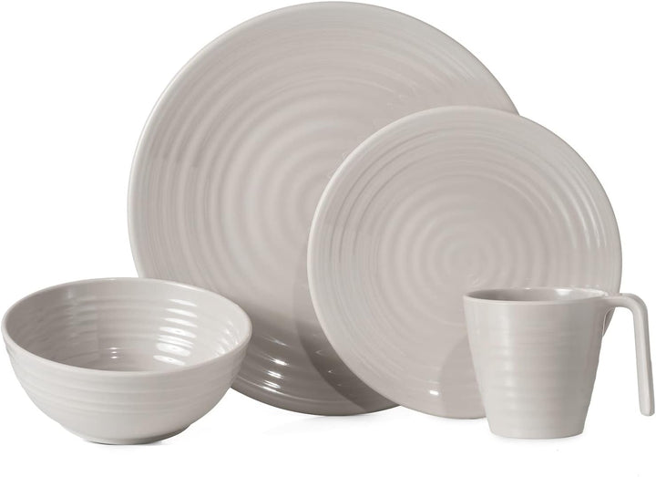 Melamin Camping Geschirr Set 4 Personen Coffee Design 16 Teilig + Milano Gläser Wassergläser Tafelge