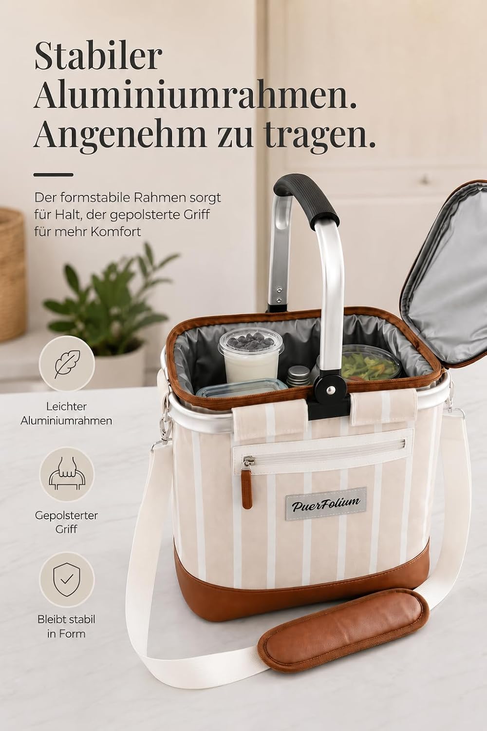 Kühltasche Einkaufskorb Kühlkorb 20L Faltbar Isoliert Thermo mit Deckel Reissverschluss Abnehmbarer