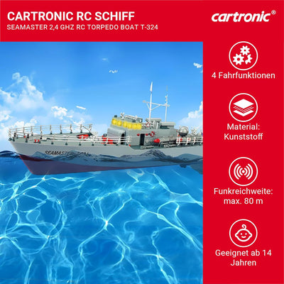 Cartronic Seamaster 2.4 GHz Torpedo Boot T-324, 50 x 12 x 16 cm I Ferngesteuertes Schiff mit Licht I