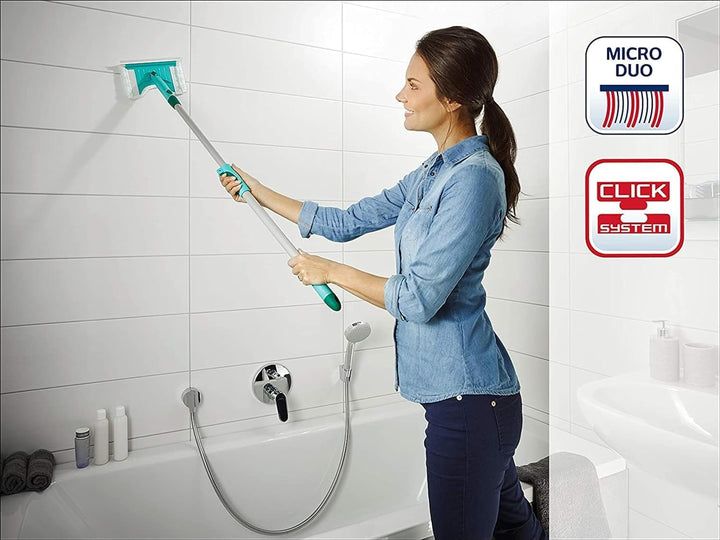 Leifheit Badwischer Bath Cleaner micro duo Telescope 125cm mit 360°-Drehgelenk, Fliesenwischer ideal
