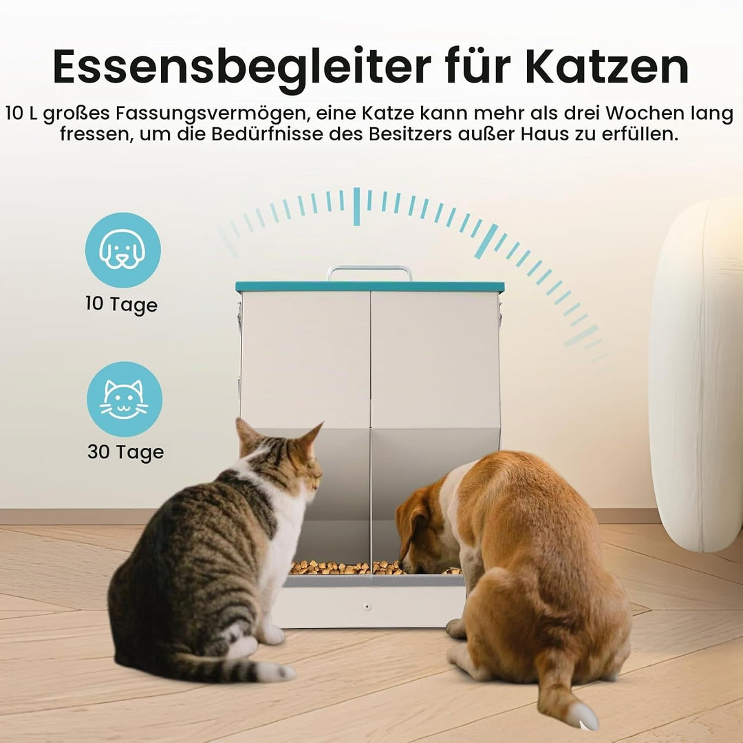 10L Automatische Katzenfutterautomaten 2 Katzen, Dual Gravity Outdoor Trockenfutterspender Doppelter