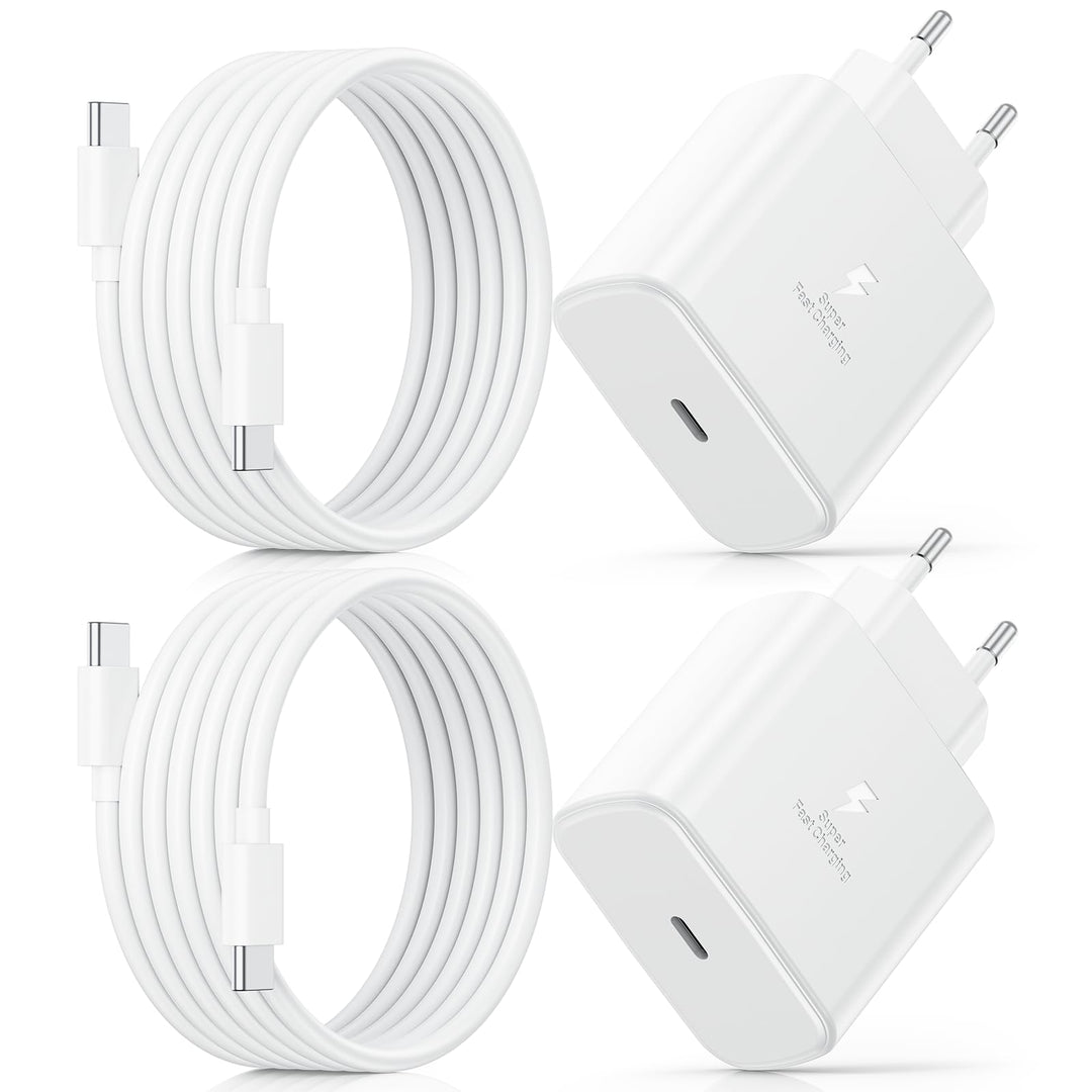 45W USB C Ladegerät für Samsung, 2Pack Handy Schnellladegerät mit 2M Ladekabel, Typ C Schnellladeger