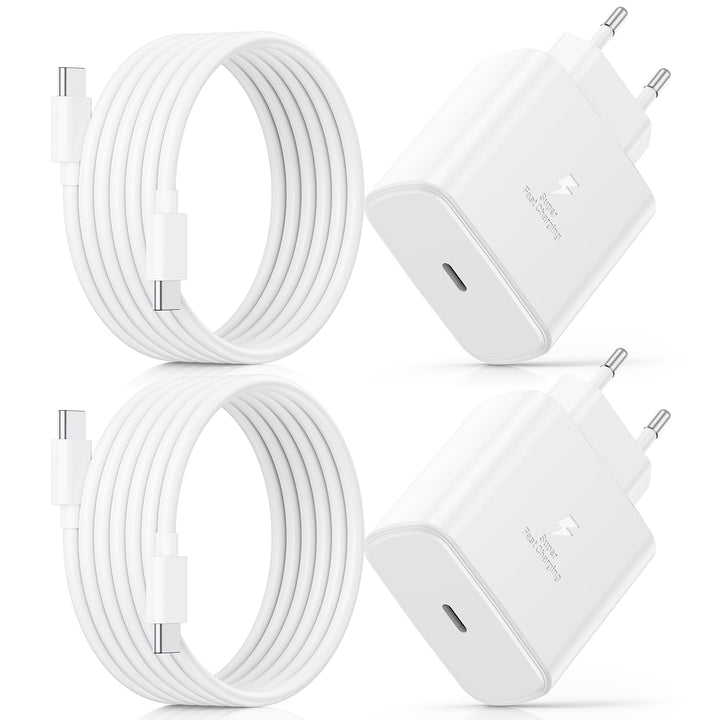 45W USB C Ladegerät für Samsung, 2Pack Handy Schnellladegerät mit 2M Ladekabel, Typ C Schnellladeger