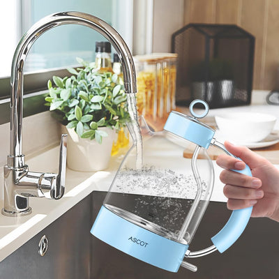 ASCOT Wasserkocher Glas, Elektrischer Wasserkocher Geschenke für Männer/Frauen/Familie 1,5L, Retro L