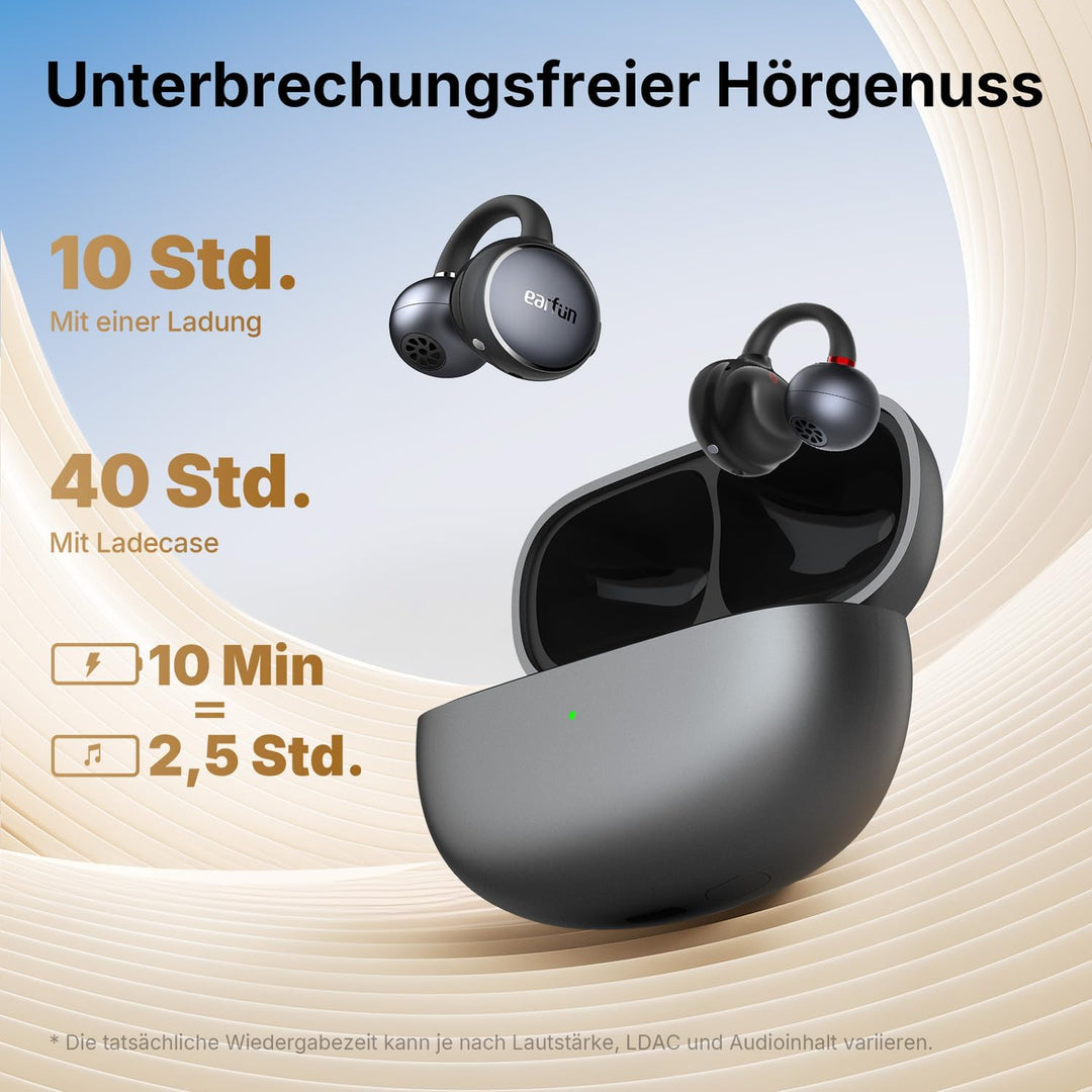 EarFun Clip Open Ear Kopfhörer Bluetooth, komfortabler Sitz, 10.8 mm Carbon-Treiber, Hi-Res Audio, L