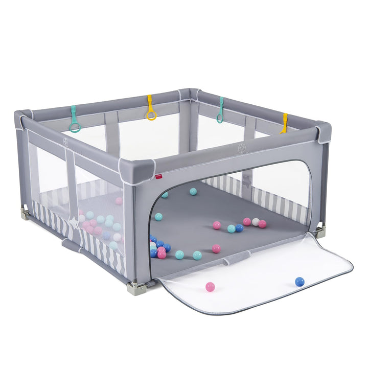 DREAMADE Laufstall Baby Faltbar, 150 x 150 x 76,5 cm Laufgitter mit 50 Ozeanbällen, 4 Haltegriffen &amp;