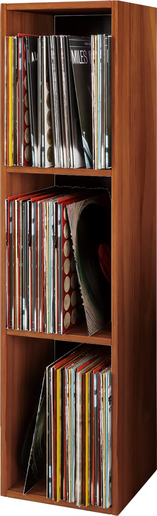 VCM Holz Schallplatten Regal | Stand Regal mit 3 Fächer für 100 Schallplatten | Masse: H. 107 x B. 3