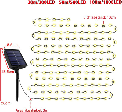 NAIZY Solar Lichterkette aussen 100m 1000LEDs Solar Weihnachtsbeleuchtung Warmweiss Lichtervorhang m