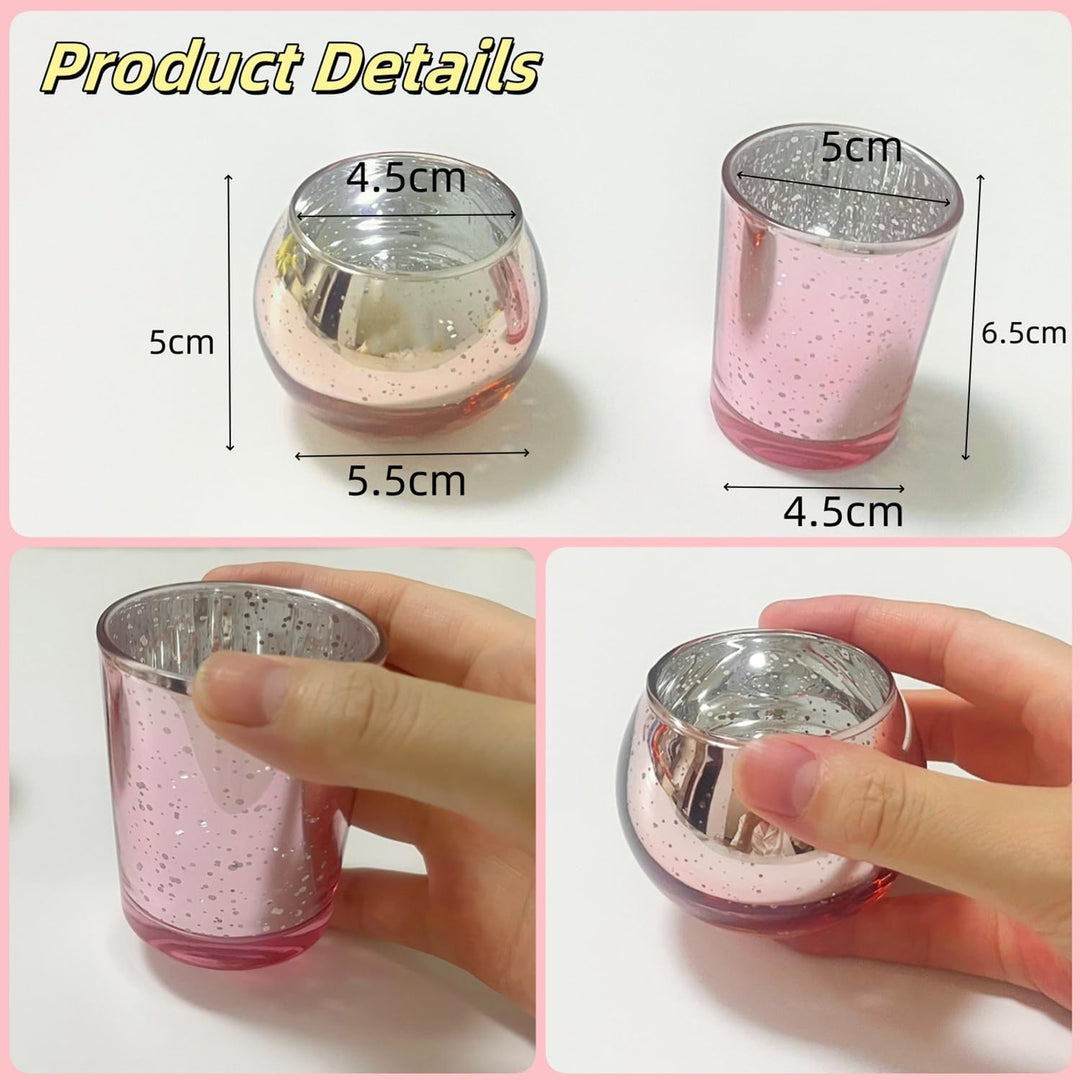 12 Stück Rosa Votivkerzenhalter, Quecksilberglas-Teelicht-Kerzenhalter für Hochzeitstisch-Mittelstüc