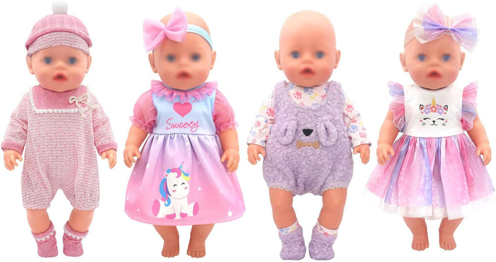 4-Packungen Puppenkleidung für 36-43 cm Baby Puppen mit Hut und Stirnband (Keine Puppe)