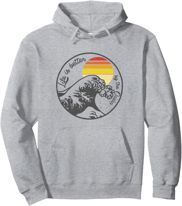 70s 80s Retro Vintage Life is better by the Ocean Pullover Hoodie