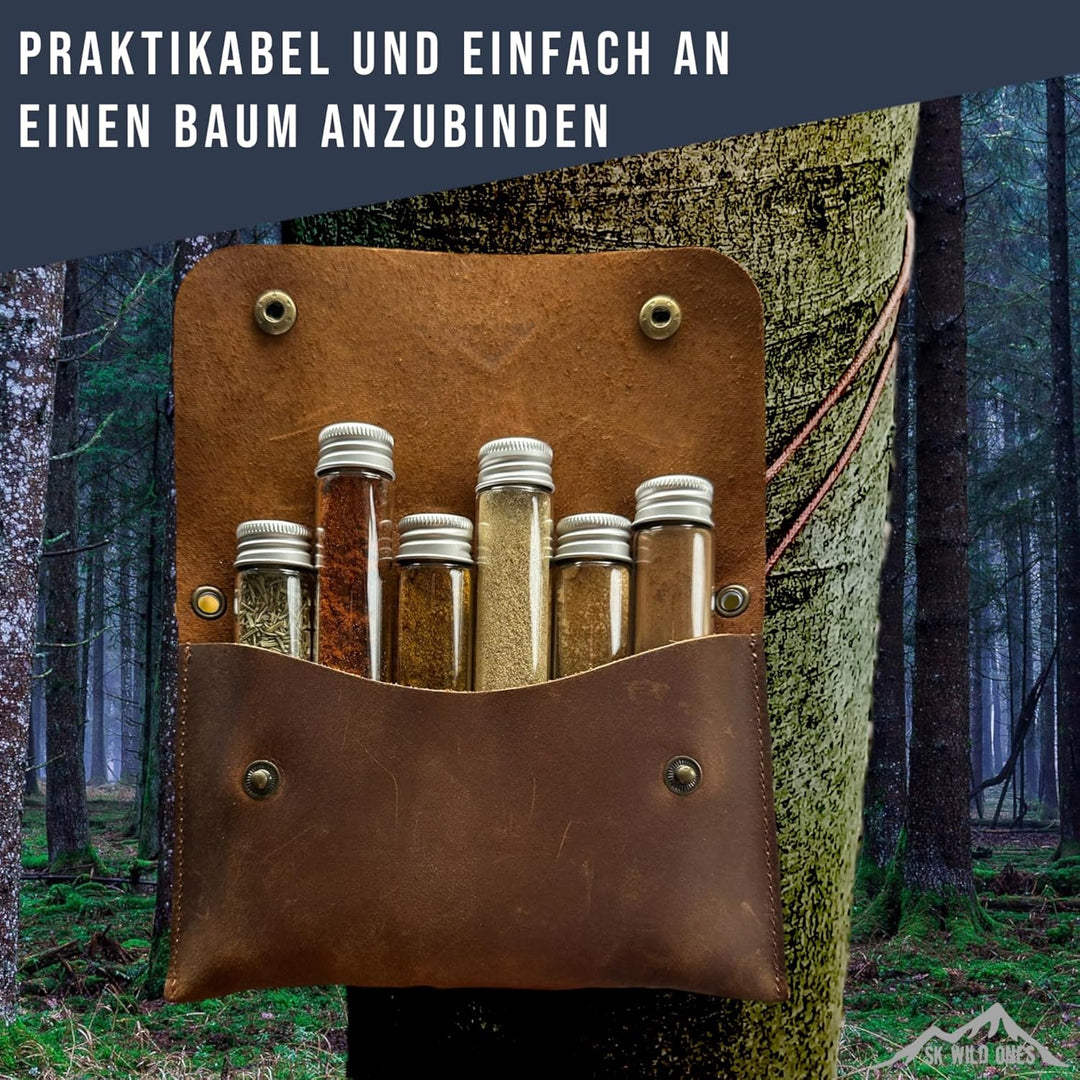 SK Wild Ones® Outdoor Gewürztasche - Echtleder Mit 6 Gewürzdosen Camping - Bushcraft Gewürz Camping
