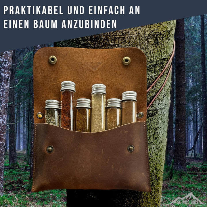 SK Wild Ones® Outdoor Gewürztasche - Echtleder Mit 6 Gewürzdosen Camping - Bushcraft Gewürz Camping