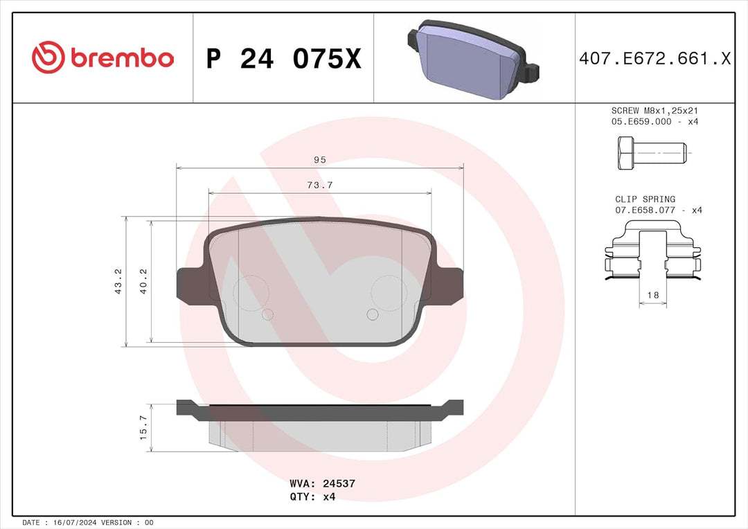 Brembo P 24 075X Brake Pad