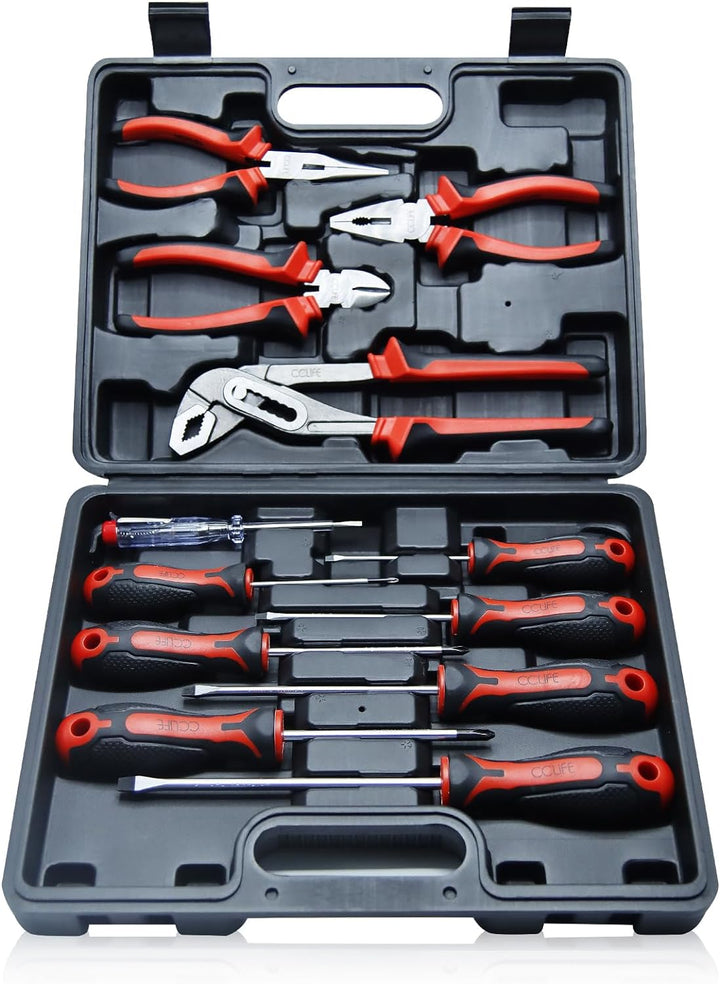 CCLIFE Zangenset 12tlg Zangensatz mit Schraubendreher inkl. Kombizange Spitzzange Seitenschneider Wa