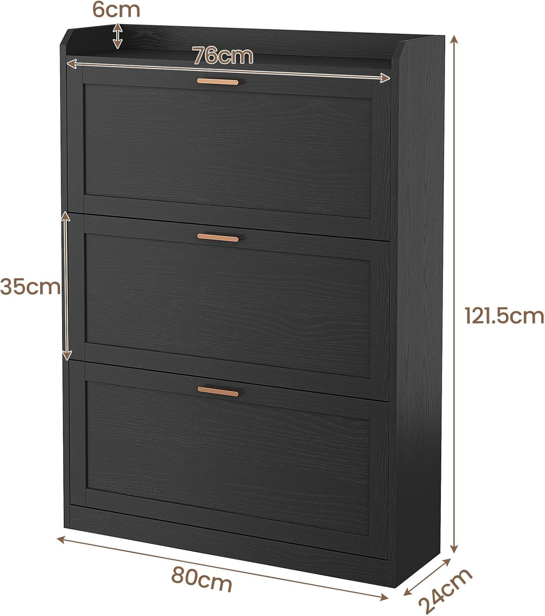 Schuhschrank mit 3 Klappen, Schuhkipper Schmal, Trennwand Verstellbar, für 16-24 Paar Schuhe, Flur,